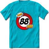 88 Jaar Hoera Verkeersbord T-Shirt | Grappig Verjaardag Cadeau | Dames - Heren | - Blauw - M