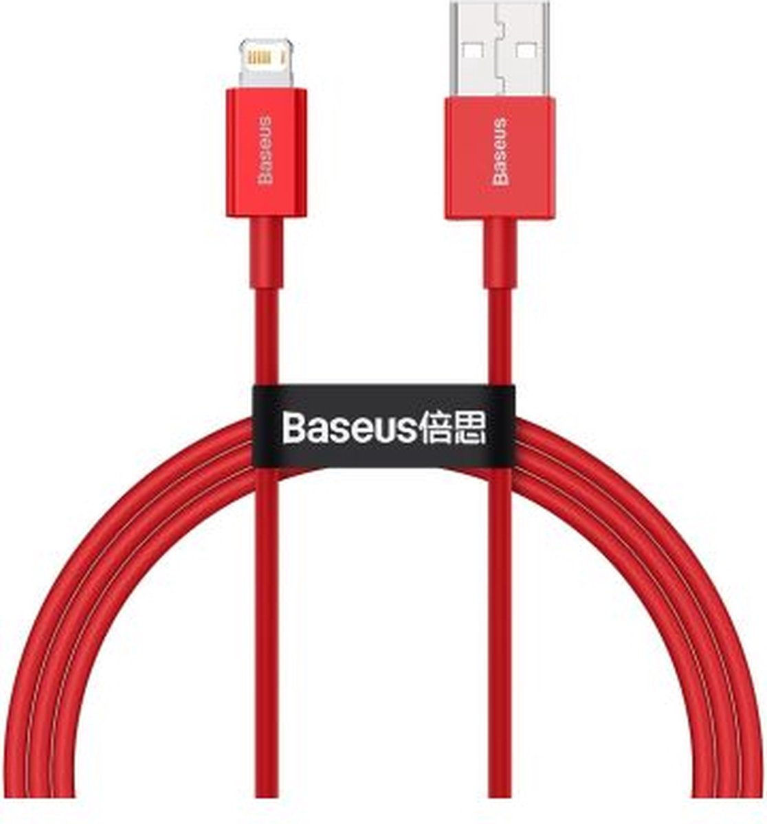 Baseus iPhone kabel Zwart Gevlochten geschikt voor Apple iPhone 6,7,8,X,XS,XR,11,12,13,Mini,Pro Max - iPhone oplaadkabel - iPhone oplader kabel - Lightning naar USB Rood 1 Meter - CALYS-A09