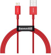 Baseus iPhone kabel 1 Meter Zwart Gevlochten geschikt voor Apple iPhone 6,7,8,X,XS,XR,11,12,13,Mini,Pro Max - iPhone oplaadkabel - iPhone oplader kabel - Lightning naar USB Rood  -