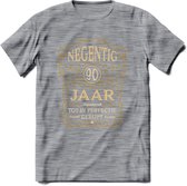 90 Jaar Legendarisch Gerijpt T-Shirt | Okergeel - Ivoor | Grappig Verjaardag Cadeau | Dames - Heren | - Donker Grijs - Gemaleerd - M