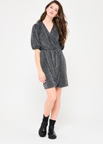 LOLALIZA Glitter wikkeljurk - Zilver - Maat 46