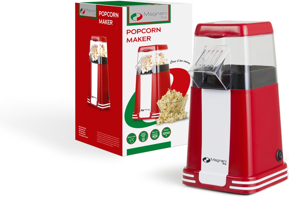 Magnani Retro Popcornmachine Elektrische Popcornmaker Popcorn Popper Klein Gezond en Vetvrij 1200 W
