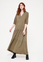 LOLALIZA Lange jurk met halflange mouwen - Khaki - Maat XXL