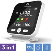 Hermanos® CO2 meter - Luchtkwaliteitsmeter - CO2 meter binnen - Thermometer - Hygrometer - Draagbaar en Oplaadbaar - Incl. CO2 Alarm en USB-kabel - Wit