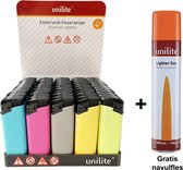 Klik aansteker Unilite lighter- Matt rubber soft touch - 50 stuks navulbaar aanstekers + Gratis gasfles