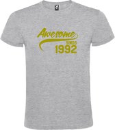 Grijs T shirt met "Awesome sinds 1992" print Goud size XXXXL