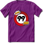 99 Jaar Hoera Verkeersbord T-Shirt | Grappig Verjaardag Cadeau | Dames - Heren | - Paars - S