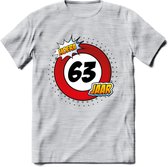 63 Jaar Hoera Verkeersbord T-Shirt | Grappig Verjaardag Cadeau | Dames - Heren | - Licht Grijs - Gemaleerd - XXL