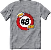 48 Jaar Hoera Verkeersbord T-Shirt | Grappig Verjaardag Cadeau | Dames - Heren | - Donker Grijs - Gemaleerd - S