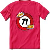 71 Jaar Hoera Verkeersbord T-Shirt | Grappig Verjaardag Cadeau | Dames - Heren | - Roze - XXL
