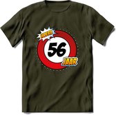 56 Jaar Hoera Verkeersbord T-Shirt | Grappig Verjaardag Cadeau | Dames - Heren | - Leger Groen - L