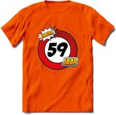 59 Jaar Hoera Verkeersbord T-Shirt | Grappig Verjaardag Cadeau | Dames - Heren | - Oranje - S