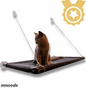 Mmoods Kattenmand voor raam - Hangmat voor Kat aan Raam - Kattenhangmat met Draai Zuignappen tot 25kg - Kattenbank Geurvrij en wasbaar - Zwart