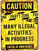 2D Metalen wandbord "Caution! Party zone!" 33x25cm