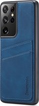Casemania Hoesje Geschikt voor Samsung Galaxy S21 Ultra met Pasjeshouder Navy Blue - Back Cover met Kaarthouder