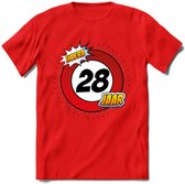 28 Jaar Hoera Verkeersbord T-Shirt | Grappig Verjaardag Cadeau | Dames - Heren | - Rood - L