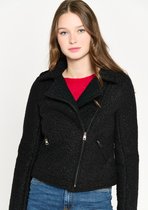 LOLALIZA - Biker jas met bouclette stof - Zwart - Maat XL