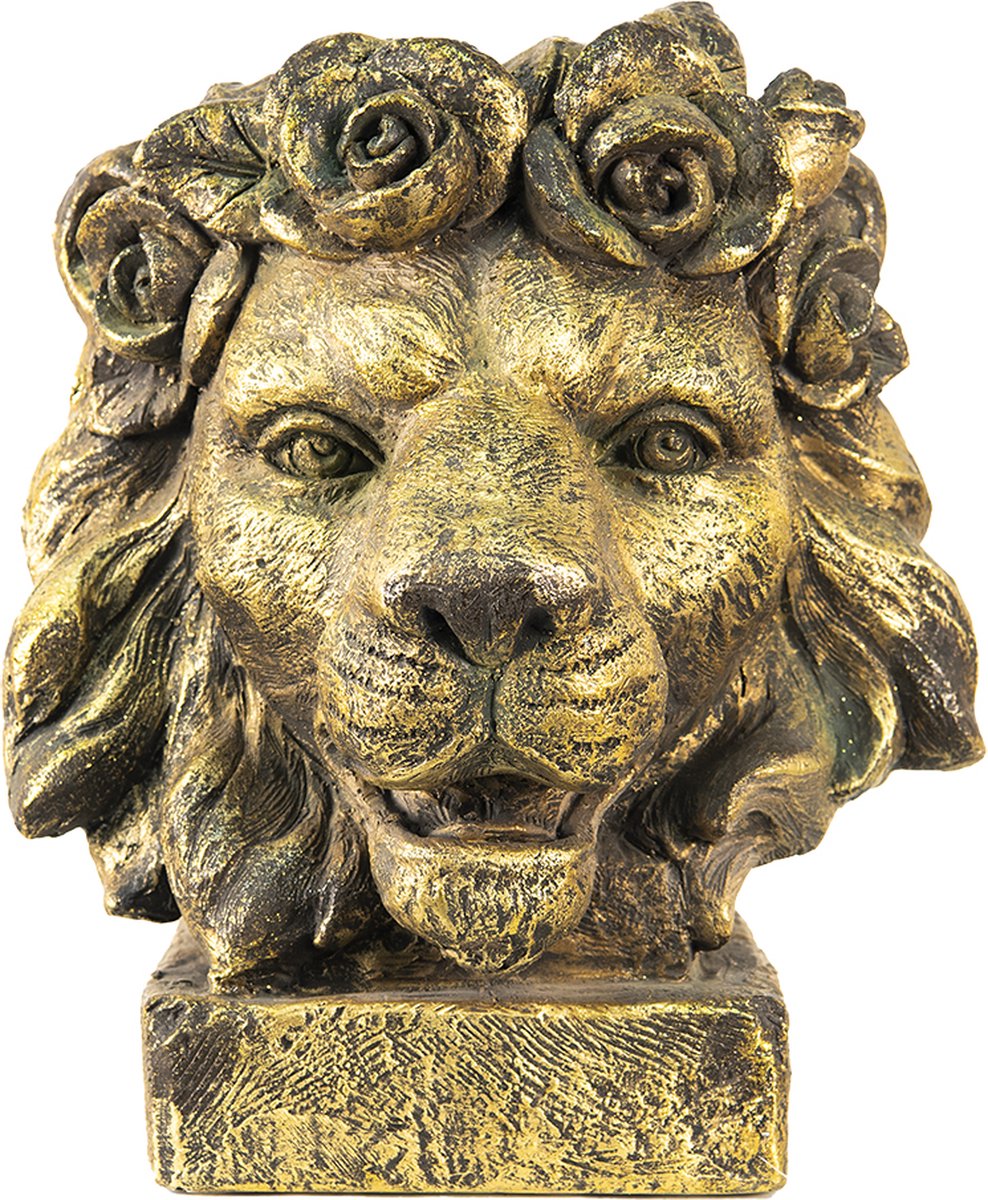 Clayre & Eef Beeld Leeuw 36x40x43 cm Goudkleurig Polyresin Woonaccessoires beeld decoratie Decoratieve Accessoires