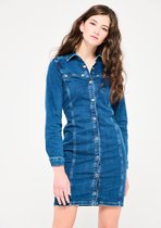 LOLALIZA Denim overhemd jurk met lange mouwen - Blauw - Maat 38