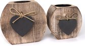 waxinehouder rond met hart 10x11cm en waxinehouder rond met hart 8x8cm natural