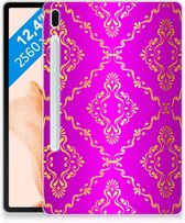 Back cover met naam Samsung Galaxy Tab S7FE TPU Siliconen Hoesje Barok Roze met doorzichte zijkanten