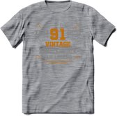 91 Jaar Legend T-Shirt | Goud - Zilver | Grappig Verjaardag Cadeau | Dames - Heren | - Donker Grijs - Gemaleerd - 3XL