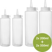 Veluw® Portioneerfles / Sausfles / Knijpfles / Garneerfles - Transparant - 2x 200ml + 2x 350ml ( Set van 4 )