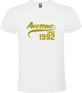 Wit T shirt met "Awesome sinds 1992" print Goud size M