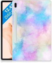 Leuk Siliconen Hoes Geschikt voor Samsung Galaxy Tab S7FE Backcase Watercolor Light met doorzichte zijkanten
