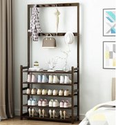 Luxaliving - kledingrek bamboe - garderobe rek - vrijstaand - met schoenenrek - 12 haken