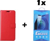 Samsung Galaxy A22 4G Telefoonhoesje - Bookcase - Ruimte voor 3 pasjes - Kunstleer - met 1x Tempered Screenprotector - SAFRANT1 - Rood