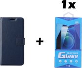 iPhone 13 Pro Max Telefoonhoesje - Bookcase - Ruimte voor 3 pasjes - Kunstleer - met 1x Tempered Screenprotector - SAFRANT1 - Donkerblauw