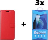 Samsung Galaxy S10 Plus Telefoonhoesje - Bookcase - Ruimte voor 3 pasjes - Kunstleer - met 3x Tempered Screenprotector - SAFRANT1 - Rood