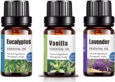 Etherische Olie Set | Lavendel olie + Eucalyptus olie + Vanille olie Bundel | 3x Essentiële Oliën voor Aromatherapie | Sauna en Bad | Aroma Diffuser Olie (30 ml)