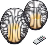 Navaris 2x LED-kaars met bewegende vlam - Set van 2 LED-kaarsen met metalen houder - Tafellamp op batterijen met afstandsbediening - Klein/Medium