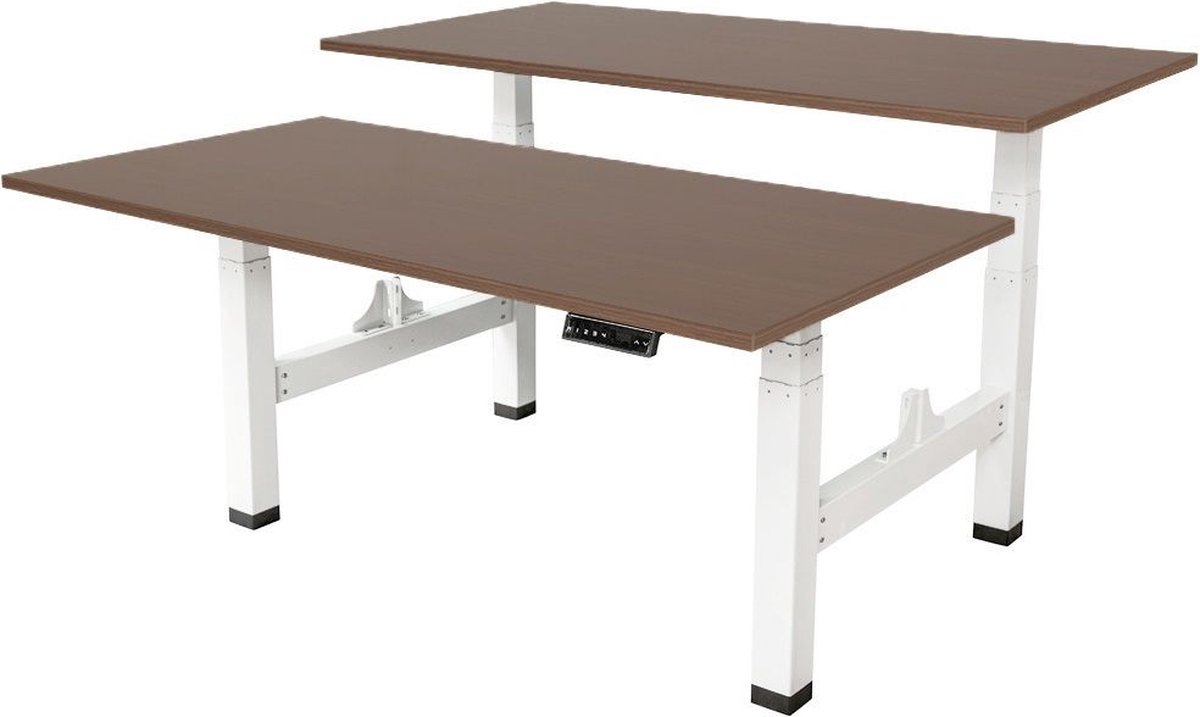 Sedero Elektrisch verstelbaar duo bureau - 180x80 cm - Two dual motor - Wit met Donker eiken