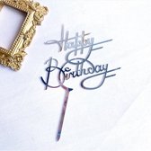 Taart Decoratie - Happy Birthday - Taarttopper - Lijnen - Zilver