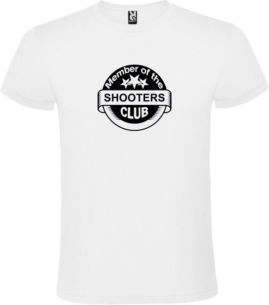 Wit T shirt met " Member of the Shooters club "print Zwart size M