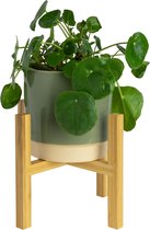 QUVIO Support pour pot de fleurs - Colonne de plantes - Support pour plantes - Table pour plantes - Porte-pots de fleurs - Pot de fleurs sur pieds - Dimensions intérieures 16 cm - Bamboe - Bois - Marron clair