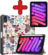 Hoes Geschikt voor iPad Mini 6 Hoes Book Case Hoesje Trifold Cover Met Uitsparing Geschikt voor Apple Pencil Met Screenprotector - Hoesje Geschikt voor iPad Mini 6 Hoesje Bookcase - Vlinders