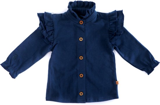 MXM Baby blouse- Blauw- Roesels- Katoen- Knoopjes- Shirt- Ruffles- Maat 80
