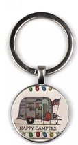 Akyol - Happy camper Sleutelhanger - Camper - Kampeerders - Leuke kado voor iemand die van kamperen houd - 2,5 x 2,5 CM