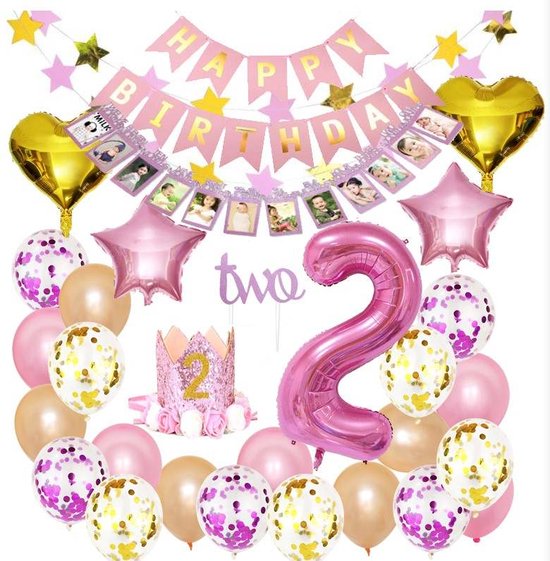 Joya Beauty® 2 Jaar Verjaardag Versiering Set Roze | Baby | 2e  Verjaardagskroon |... | bol.com