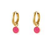 Oorbellen Smiley - Fuschia - Roze - RVS