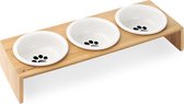 Navaris de nourriture surélevés Navaris avec support - 3 bols de nourriture en céramique avec support en bambou - Bol de Alimentation et d'eau pour chats et chiens - Va au lave-vaisselle