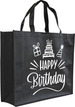 Tas - non woven tas - Happy Birthday - handtas - schoudertas - boodschappentas - big shopper - shopper - tassen - verjaardag - birthday - cadeau - stuks 1 - zwart