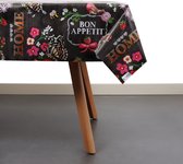 Raved Tafelzeil Bloemen  140 cm x  150 cm - Zwart - PVC - Afwasbaar