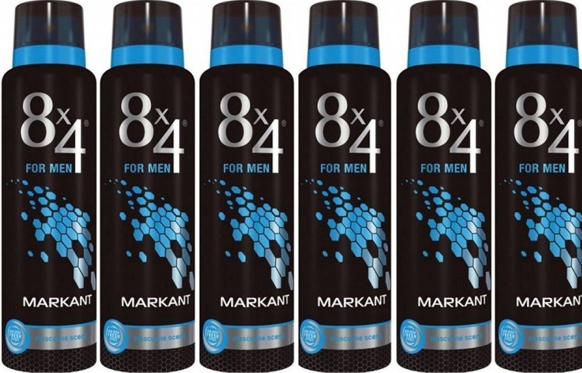 8x4 MEN Markant Deodorant Spray - 6 x 150 ml - Voordeelverpakking