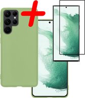 Hoes Geschikt voor Samsung S22 Ultra Hoesje Siliconen Back Cover Case Met Screenprotector - Hoesje Geschikt voor Samsung Galaxy S22 Ultra Hoes Cover Hoesje - Groen