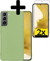 Samsung S22 Plus Hoesje Met 2x Screenprotector - Samsung Galaxy S22 Plus Case Cover - Siliconen Samsung S22 Plus Hoes Met 2x Screenprotector - Groen